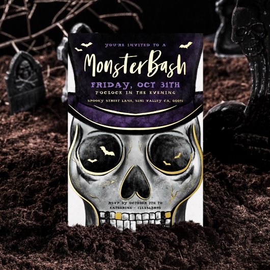Monster Bash Spooky Skelet Halloween Party Folie Uitnodiging