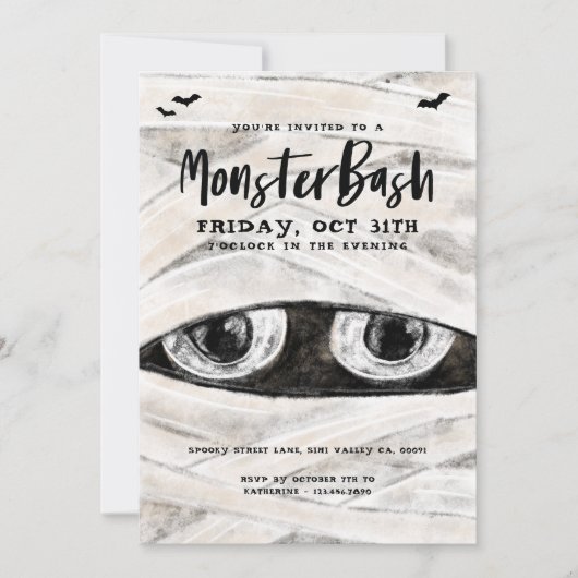 Monster Bash Spooky Wrapped Mummy Halloween Party Kaart (Voorkant)