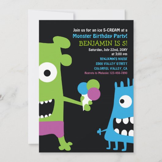 Monster Birthday Ice Cream Kids Party Invitation (Devant)