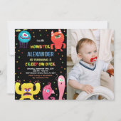Monster Birthday Invitations Red Blue photo (Devant)