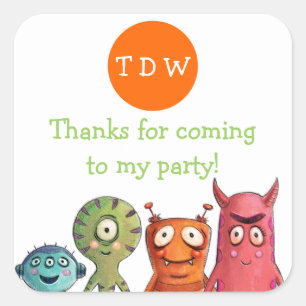 Monster Birthday Party Dank je wel! Vierkante Sticker
