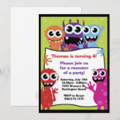 Monster Birthday Party Invitation Kaart (Voorkant / Achterkant)