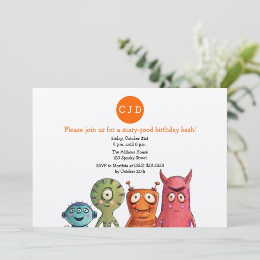 Monster Birthday Party Invitations Kaart (Staand voorkant)
