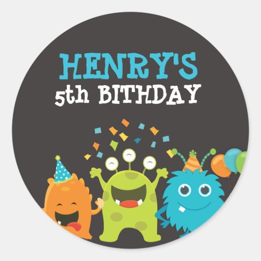 Monster Birthday Party Ronde Sticker (Voorkant)