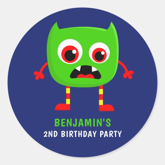 Monster Birthday Party Ronde Sticker (Voorkant)