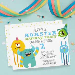 Monster Birthday Party Theme Invitation Kaart