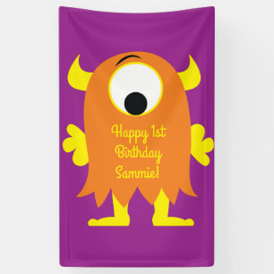 Monster Cute Funny 1st Birthday Party Thema Spandoek