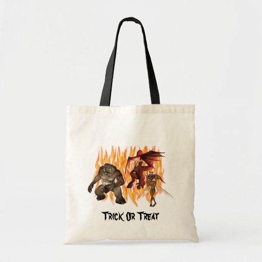Monster Demon Gremlin Flames Halloween Canvas tas (Voorkant)