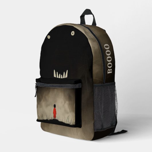 Monster en het kind in rode jurk bedrukte rugzak (Achterkant Hoek Rechts)