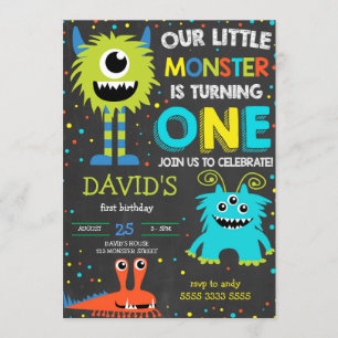 Monster First Birthday Boy Little Monster Chalk Kaart