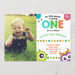Monster Foto 1st Birthday Boy Little Monsters Kaart