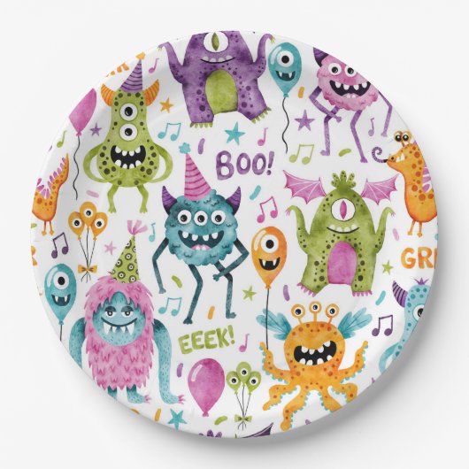 Monster Halloween Verjaardagsfeest Papieren Bordje (Voorkant)