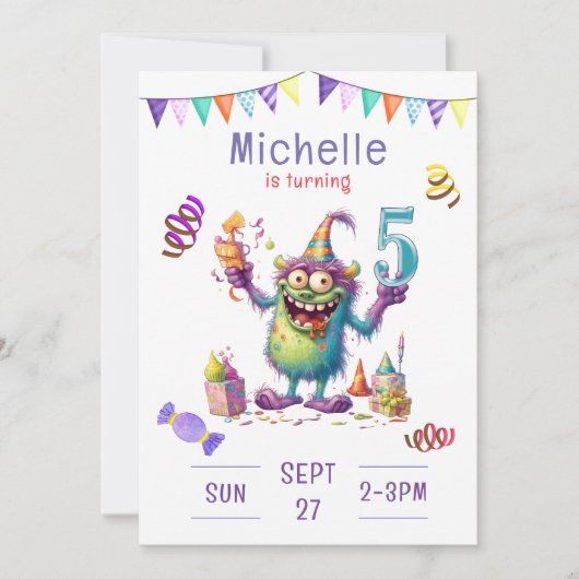 Monster Invitation d'anniversaire de cinq ans (Devant)