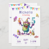 Monster Invitation d'anniversaire de cinq ans (Devant / Derrière)