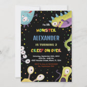 Monster Invitations d'anniversaire Dark Green Blac (Devant)