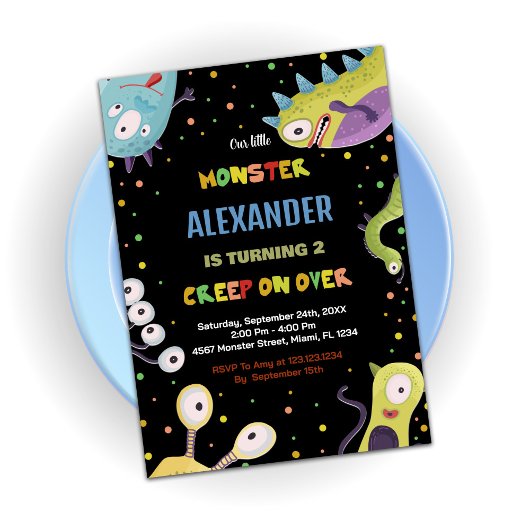 Monster Invitations d'anniversaire Dark Green Blac