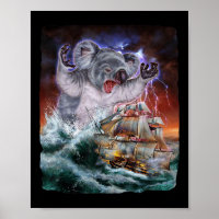 Monster Koala als Kraken valt een oorlogsschip aan