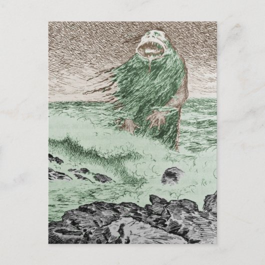 Monster komt uit het water briefkaart (Voorkant)