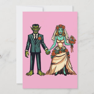 Monster Man & Monster Woman Bruid En Bruidegom Kun Feestdagenkaart