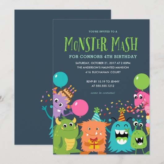 MONSTER MASH ANNIVERSAIRE DE ENFANT invitation D'I (Devant / Derrière)