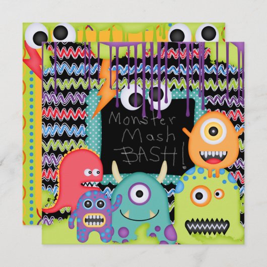 Monster Mash Bash Birthday Uitnodiging (Voorkant / Achterkant)