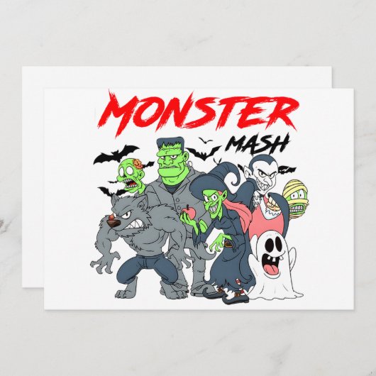 Monster Mash Bash - Spooky Crew in de feestmodus Feestdagenkaart (Voorkant / Achterkant)