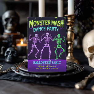 Monster Mash Dance Party   neon-skelet Feestdagenkaart
