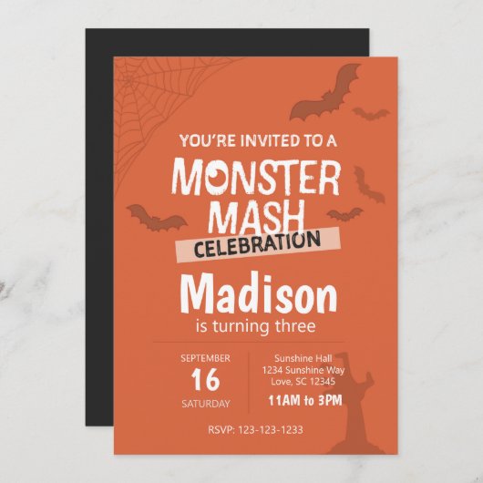 Monster Mash Halloween Invitation d'anniversaire ( (Devant / Derrière)