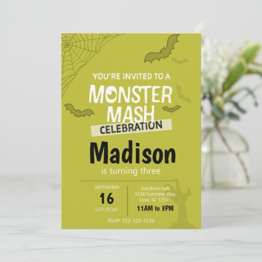 Monster Mash Halloween Invitation d'anniversaire ( (Debout devant)
