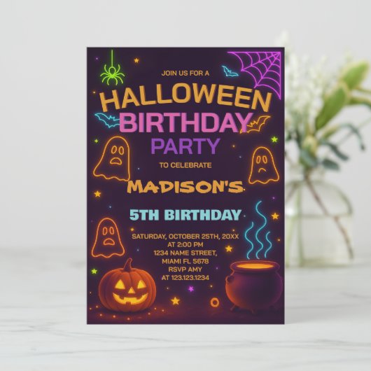 Monster Mash Halloween Verjaardag Uitnodiging (Staand voorkant)