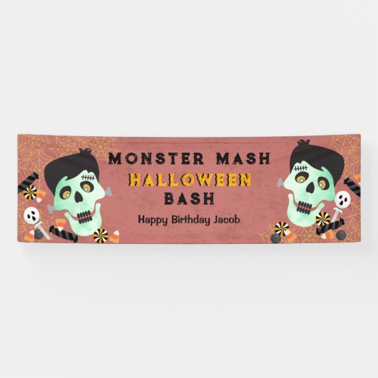 Monster Mash Halloween Verjaardagsfeestbanner Spandoek (Horizontaal)