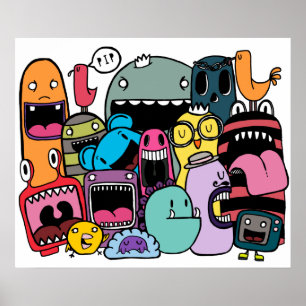 Monster Mash Hip Hop Rag Tag Wall Art Poster