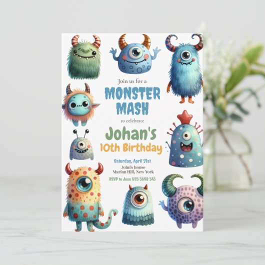 Monster Mash Kids Uitnodiging voor verjaardagsfees (Staand voorkant)