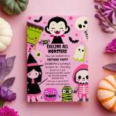 Monster Mash Roze Kinder Halloween Verjaardagsfees Kaart