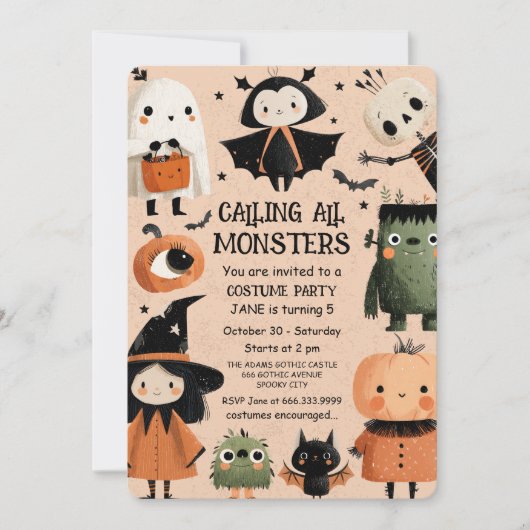 Monster Mash Waterverf Halloween Verjaardagsfeest Kaart (Voorkant)