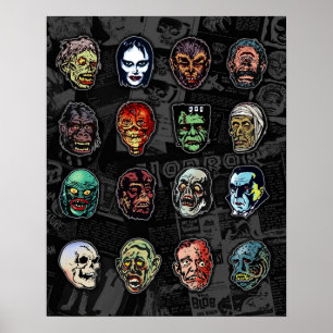 Monster Masks Kleur Poster – Retro Halloween