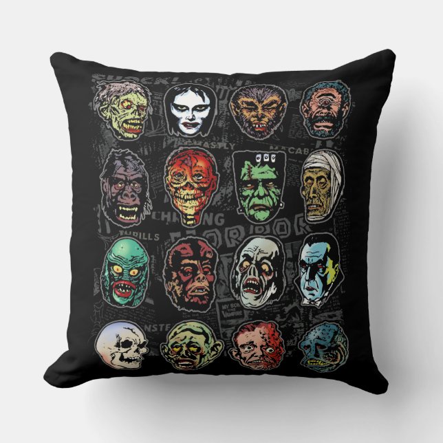 Monster Masks Retro Horror Kussen (kleur) (Voorkant)