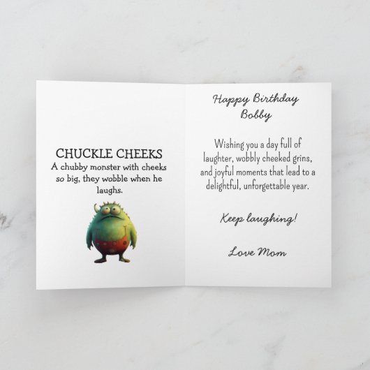Monster Mayhem...Chuckle Cheeks Carte Anniversaire (Intérieur)