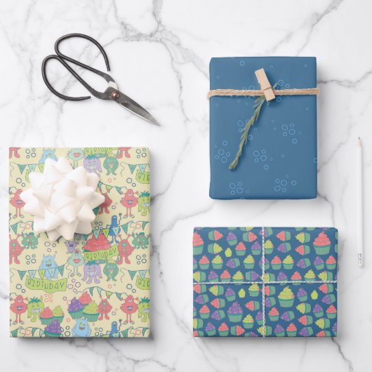 Monster Mayhem Wrapping Paper Flat Sheet Set of 3 (Voorkant)