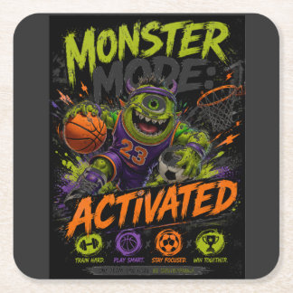 Monster Mode Geactiveerd – Sportmonster Basketbal Vierkante Kartonnen Onderzetter