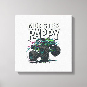 Monster Pappy Monster Truck Ouderwetse Vector Ontw Canvas Afdruk