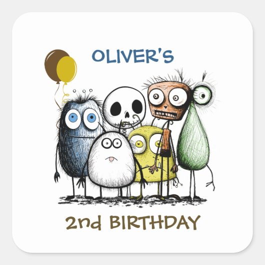 Monster Party Children Invitation Envelope Seal Vierkante Sticker (Voorkant)