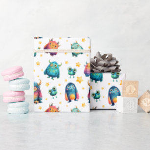 Monster Pattern Whimsical Kinderen Verjaardagsfees Cadeaupapier