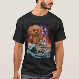 Monster Poodle Dog als Kraken valt een oorlogsschi T-shirt