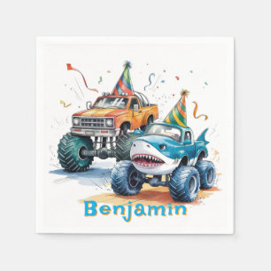 Monster Shark Truck Verjaardag Bash waterverf Servet