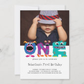 Monster Text First Birthday Foto gepersonaliseerd Kaart (Voorkant)