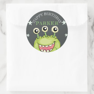 Monster Thema Verjaardagsfeestje Gepersonaliseerd Ronde Sticker