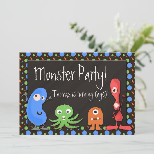 Monster Thème II Anniversaire Fête Invitations (Debout devant)