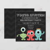 Monster Thmed Birthday Party Invitations Kaart (Voorkant / Achterkant)