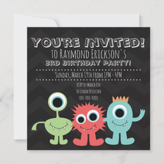 Monster Thmed Birthday Party Invitations Kaart (Voorkant)